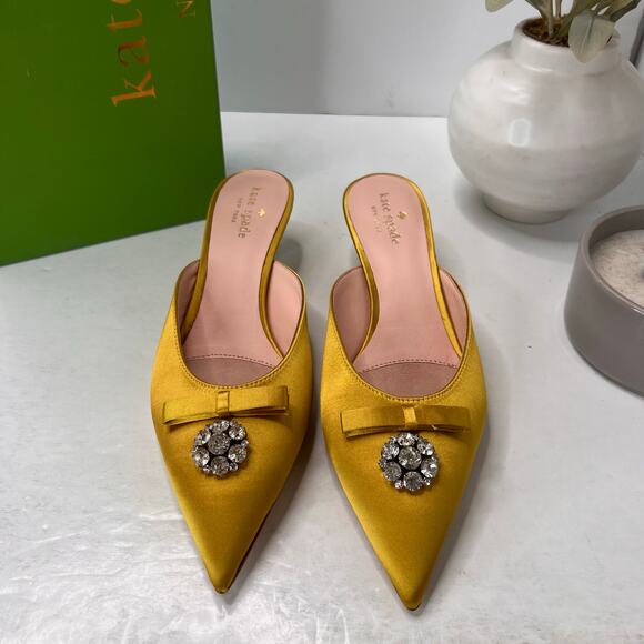 Kate Spade Darlene Satin Crystal/Bow Kitten Heel Mule Roasted Maze Women 8.5B - Picture 5 of 11